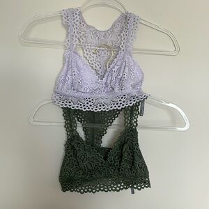 Aerie Lace Racerback Bralettes - Size Small - Light Purple and‎ Green